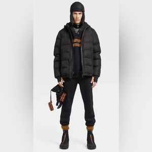 NEW Ermenegildo Zegna mens L Large black logo cotton snap hooded sweatshirt